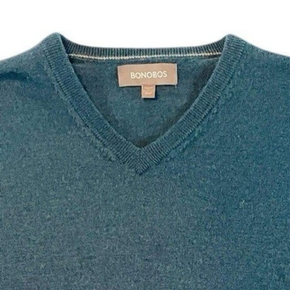 Bonobos V-Neck Sweater Mens Medium Slim Fit Teal Blue 100% Merino Wool Pullover